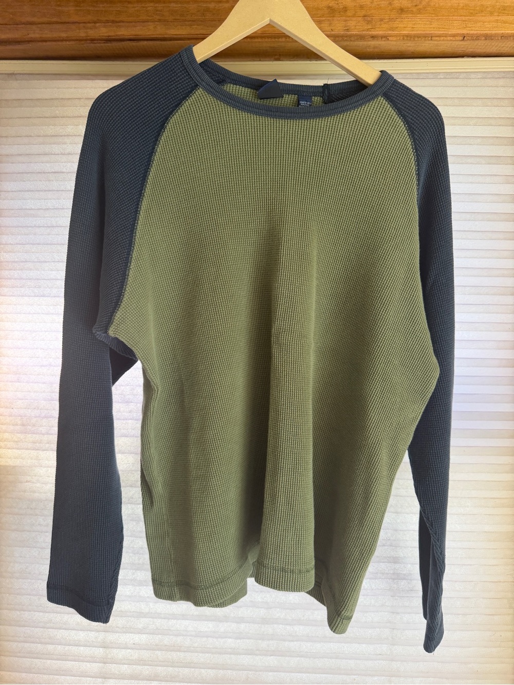 Men's Gap Two-Tone Thermal Crewneck Sweater - Olive & Charcoal L 0169